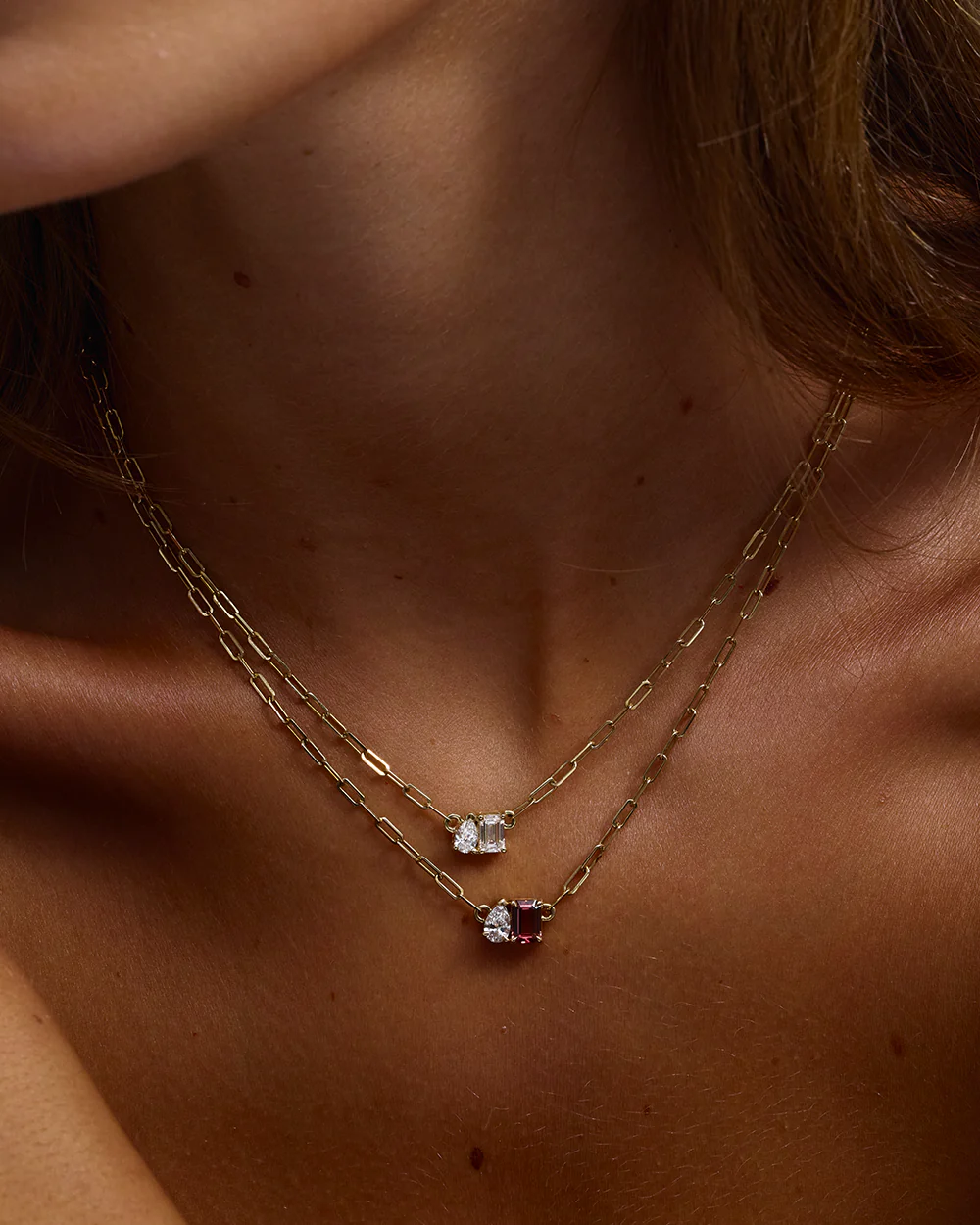 Bridget Diamond Toi et Moi Necklace - Pink Tourmaline - Image 3