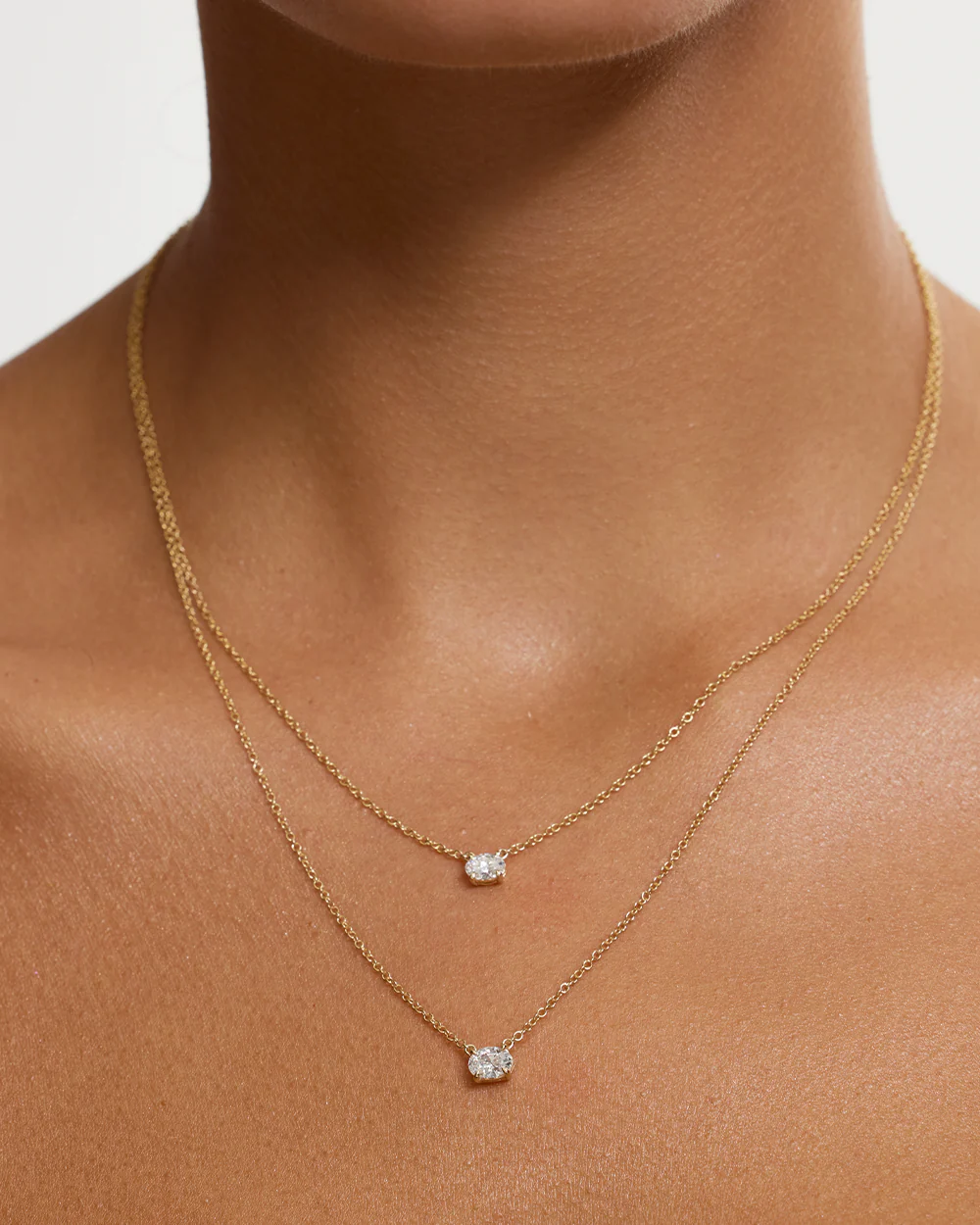 East-West Oval Solitaire Diamond Necklace - Image 2