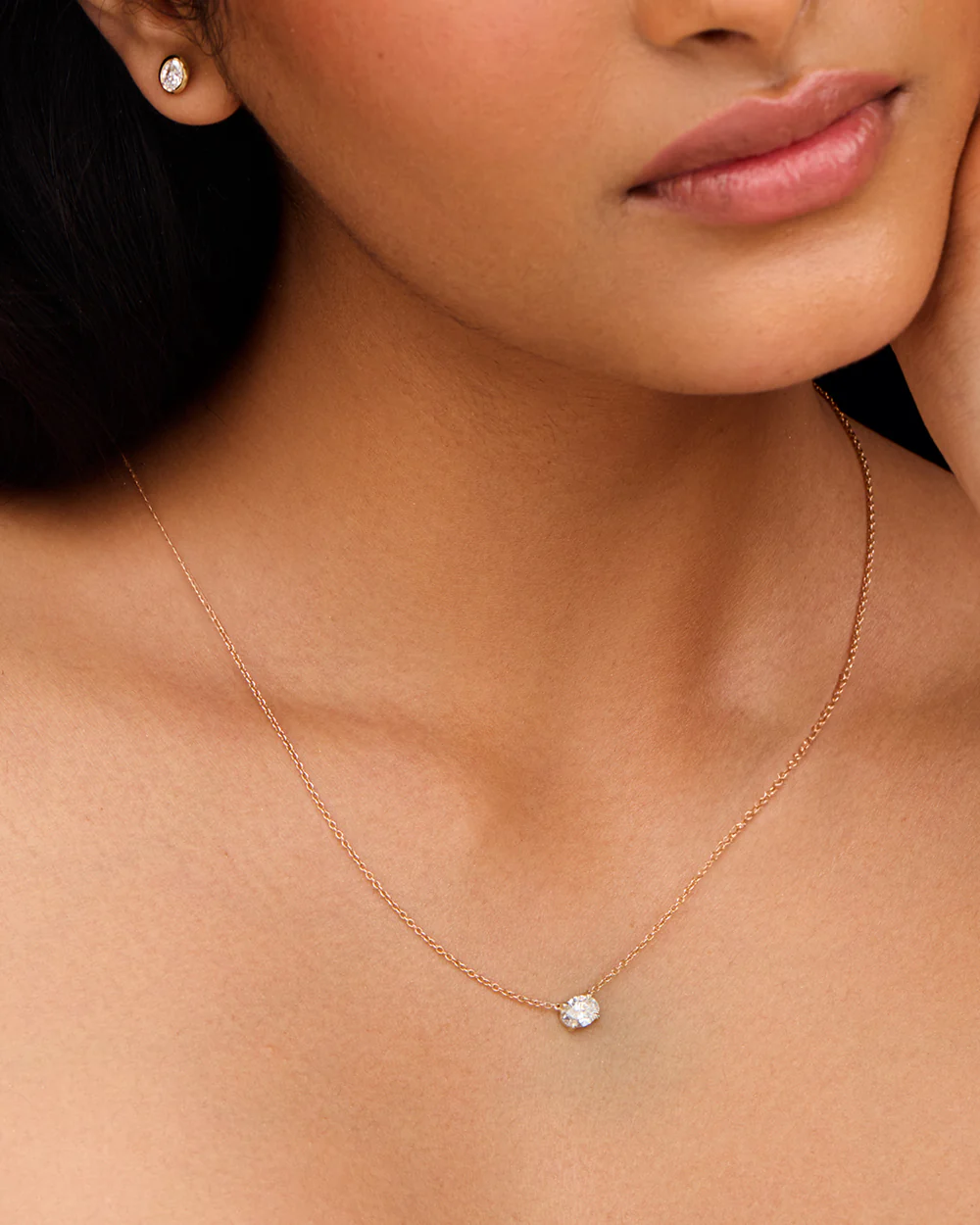 East-West Oval Solitaire Diamond Necklace - Image 6